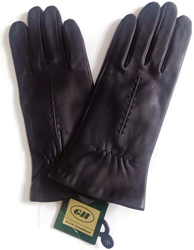 Women's 1 Row Design Leather Gloves Black,Medium NEW