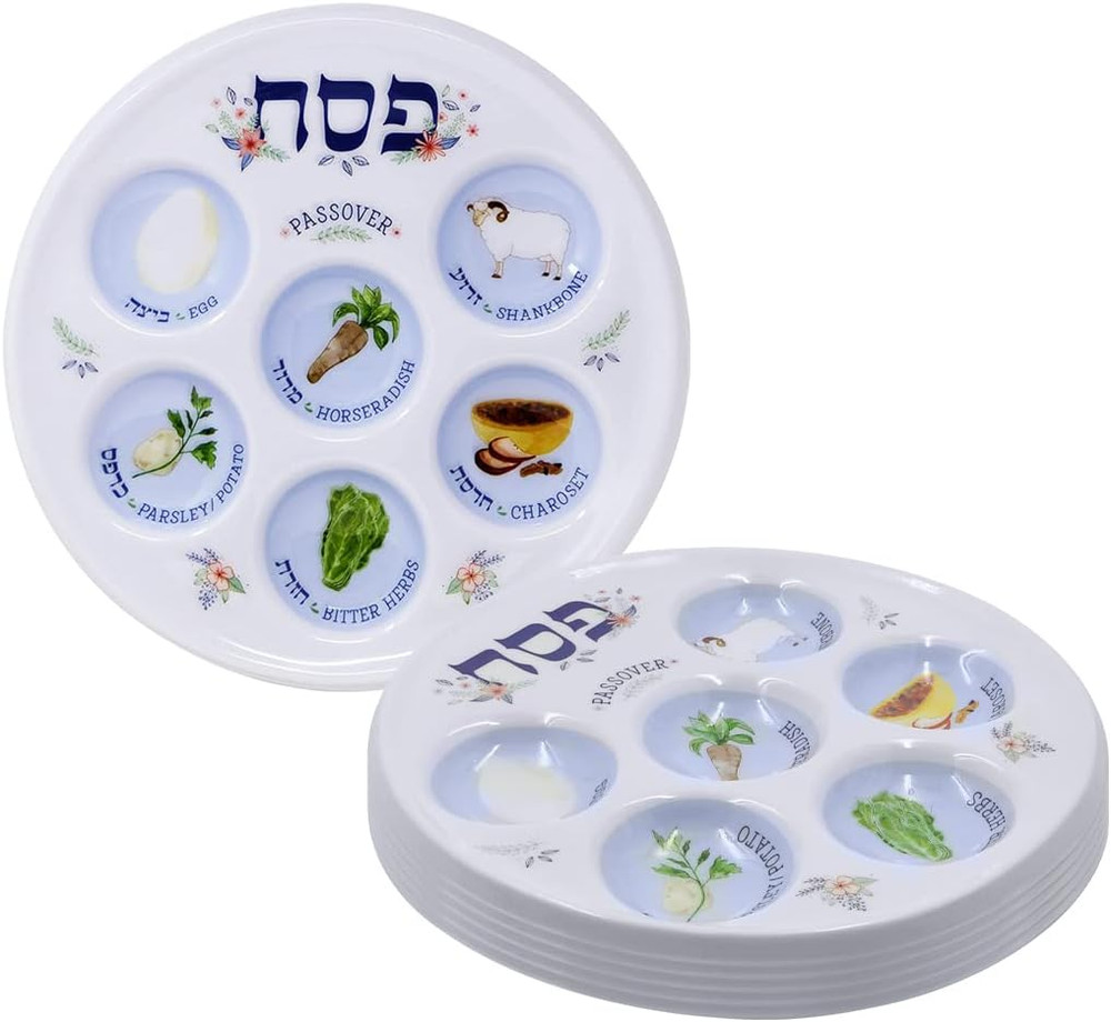 Passover Seder Plate Deluxe Quality Plastic 10" Disposable Plates (5-Pack)