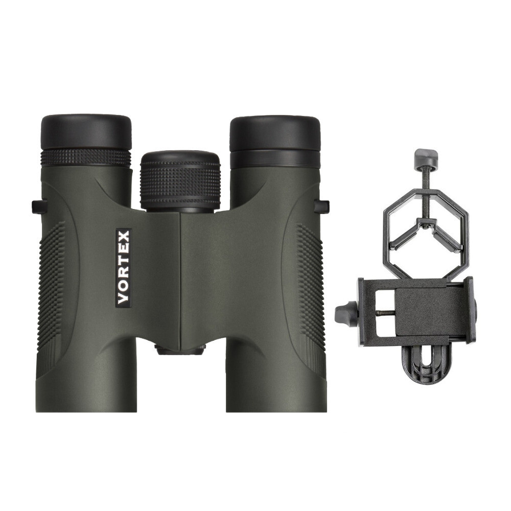 Vortex Diamondback 10x28 Binoculars with Smartphone Adapter Bundle