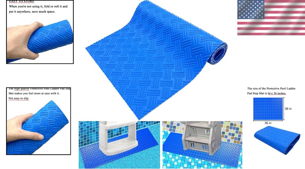 Blue Medium Pool Step Mat - Non-Slip Texture