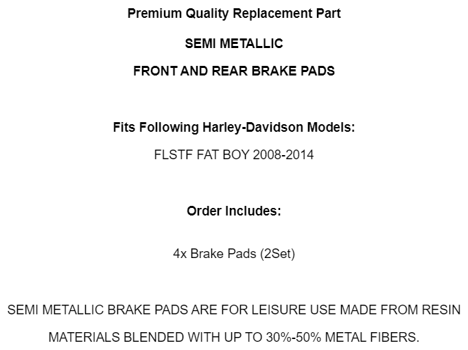 Front Rear Brake Pads for Harley Davidson Flstf Fat Boy 2008-2014