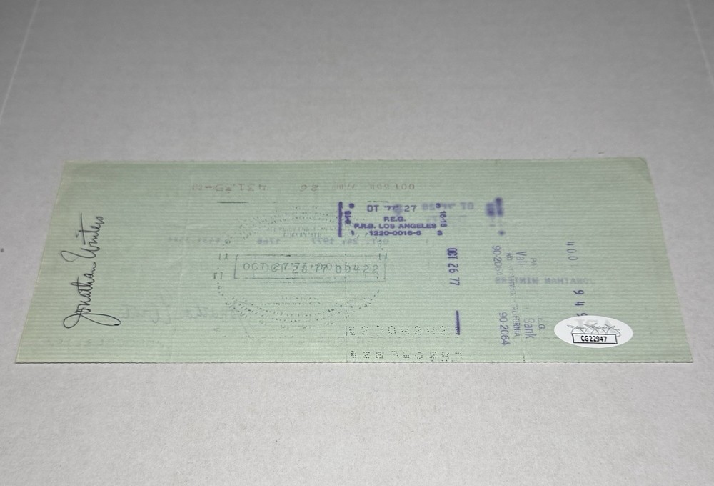 1977 Jonathon Winters Signed Bank Check Front And Back JSA CG22947