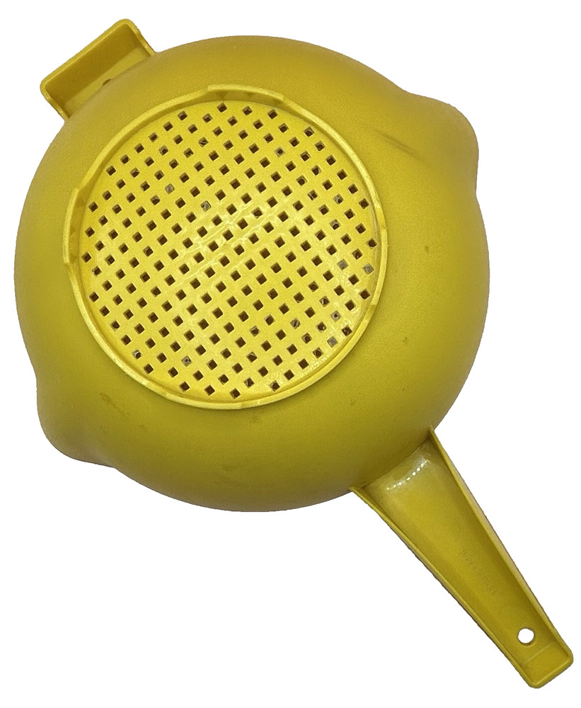 Vintage Tupperware Colander Strainer with Handle Yellow Quart Double Pour