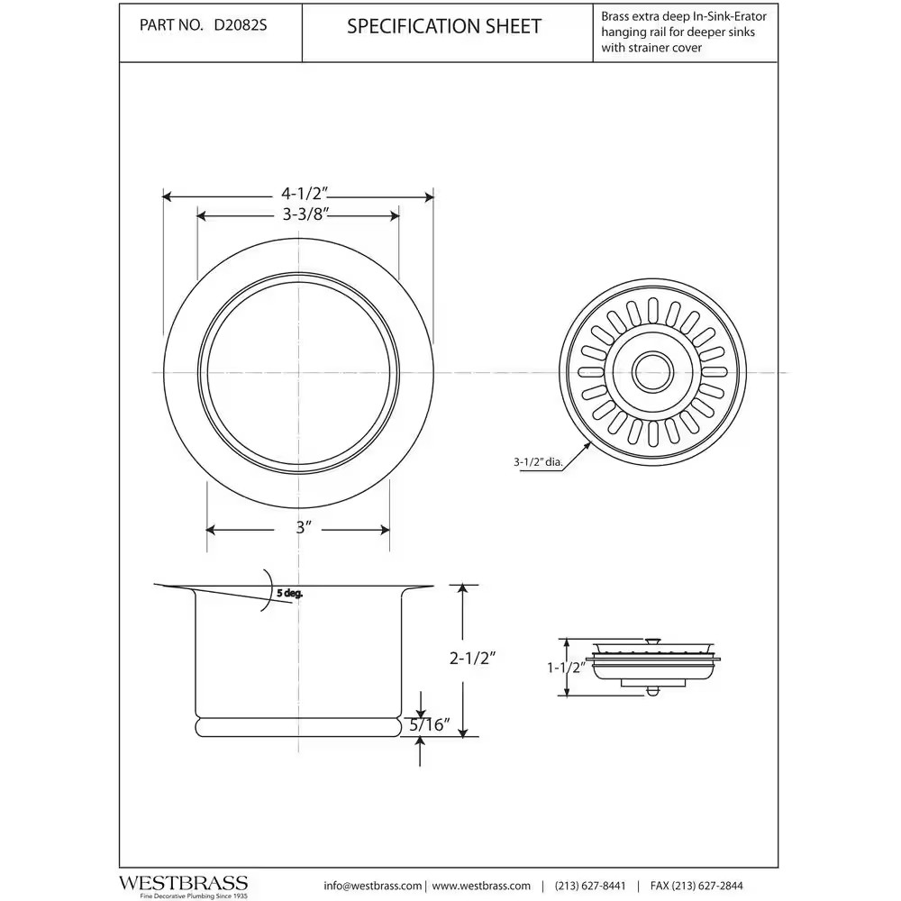 3-1/2 In. Extra-Deep Collar Kitchen Sink Waste Disposal Flange & Strainer Stoppe