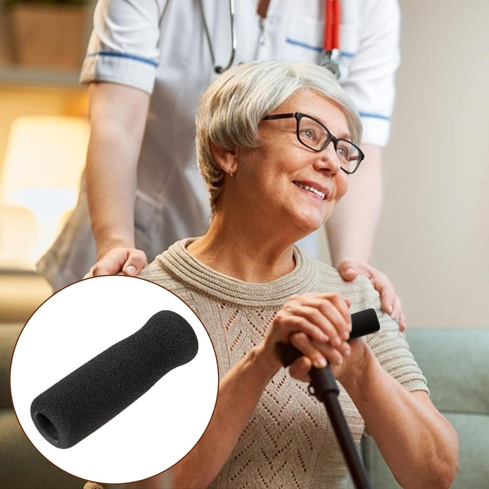 4 Pack Cane Grips - Black Foam Offset Handle Replacement for Seniors