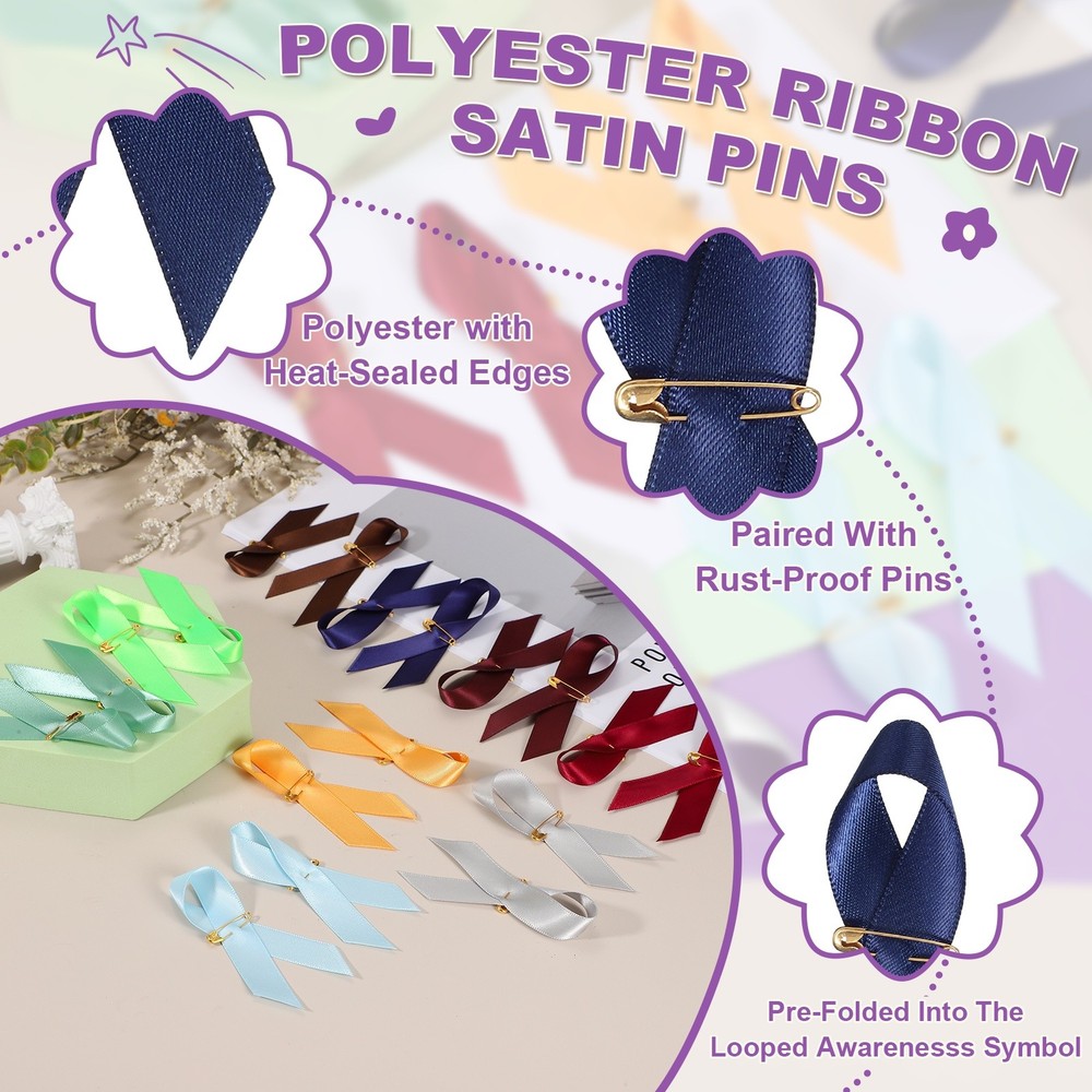 100 Pcs Polyester Ribbon Satin Pins, Ink Blue
