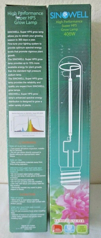 2 each SINOWELL 400W HPS & MH Grow Light Bulbs, Wing Reflector, Timer, Rollers