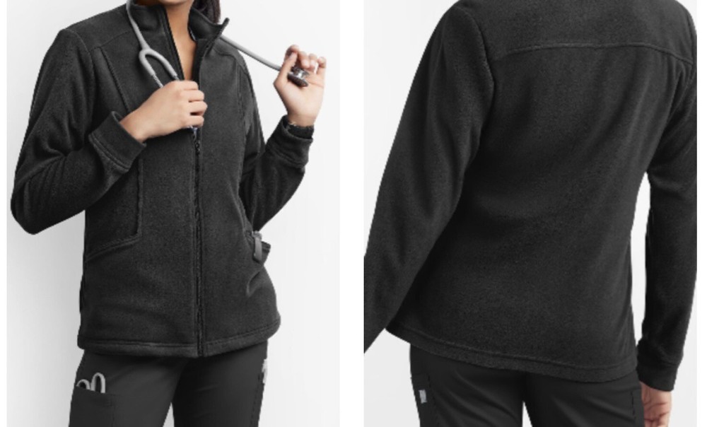 UA Butter Soft Stretch Scrub Fleece Jacker 2X Black 2 Pockets Zip Front