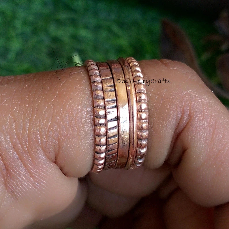 Set of 6 Thin Copper Band Ring, 100% Solid Copper, Stacking Rings , All Size