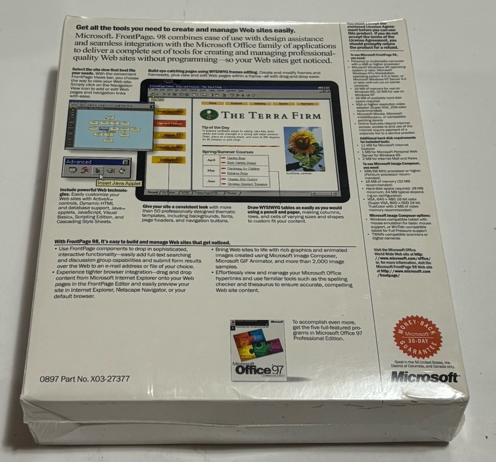 Microsoft FrontPage 98 Academic Edition Sealed Big Box Vintage PC Software