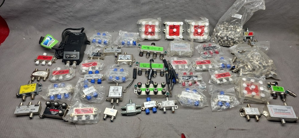 Huge lot cable satellite splitters, adapters, power supplies & more