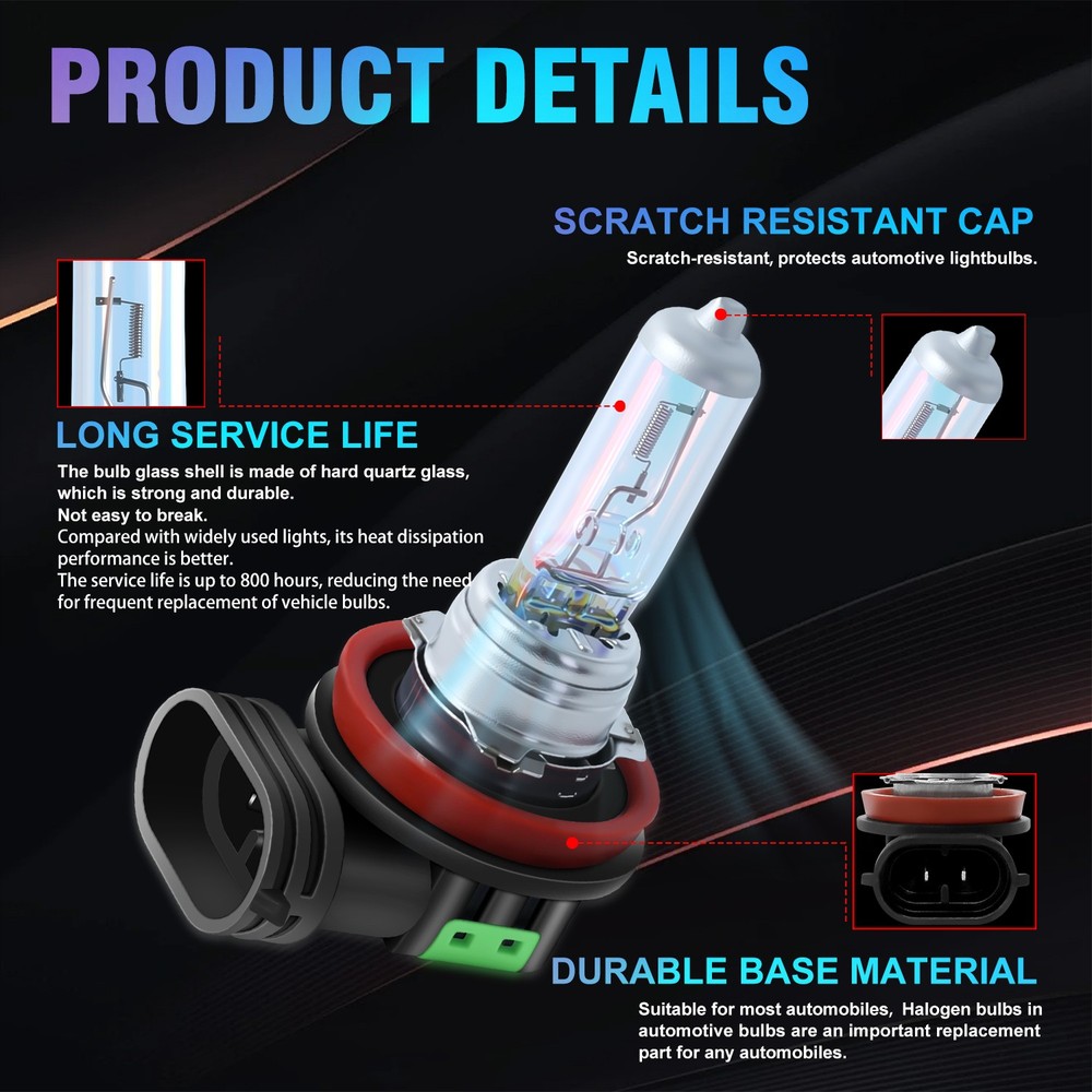 2X H11 Halogen Headlight Super Bright Bulbs Warm White High/Low Beam Replacement