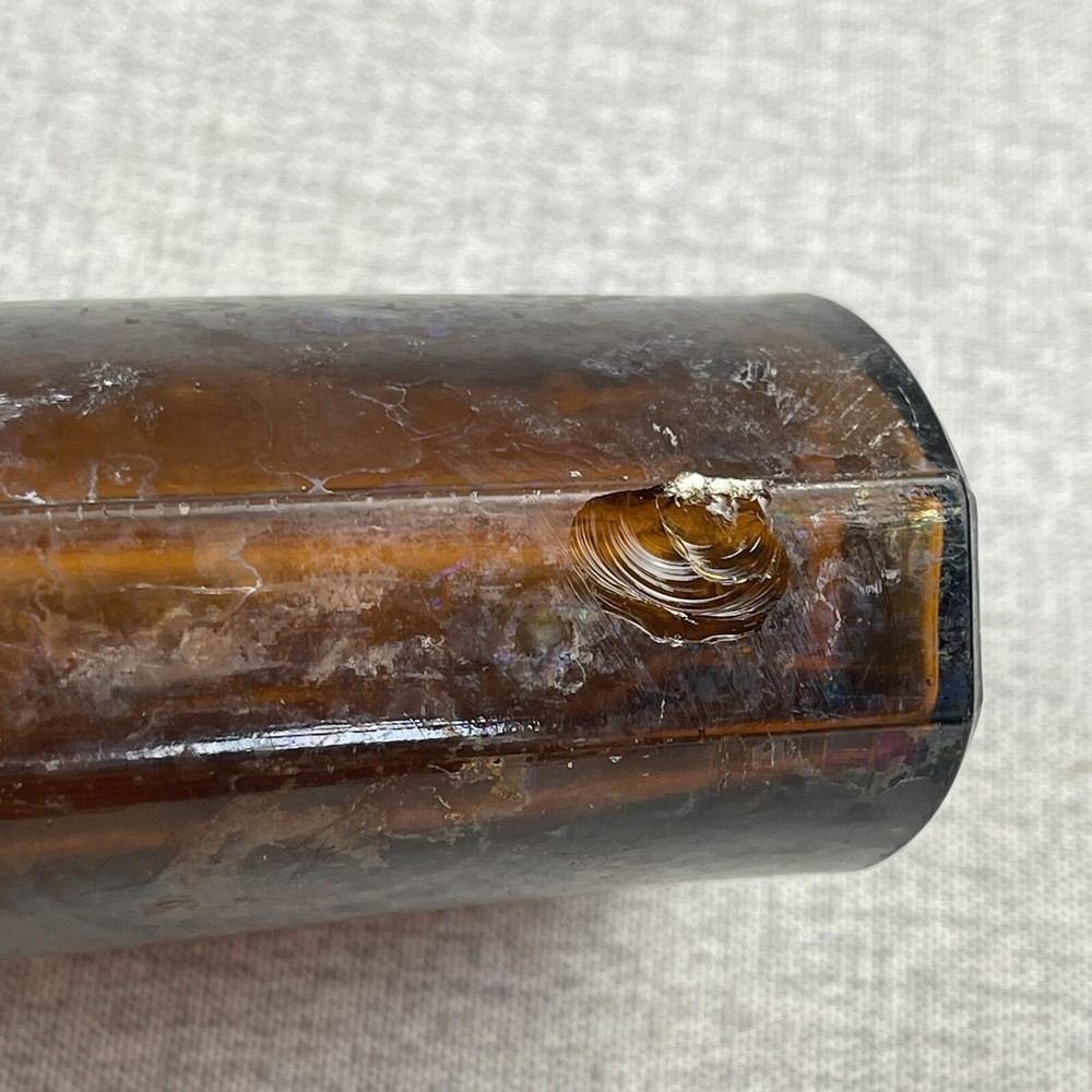 Amber Strap Side Whiskey Flask "194" Embossed Base