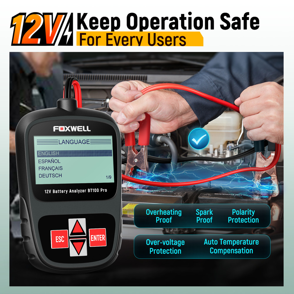 FOXWELL BT100 Pro Automotive Scanner Diagnostic Tool Code Reader Voltage Tester