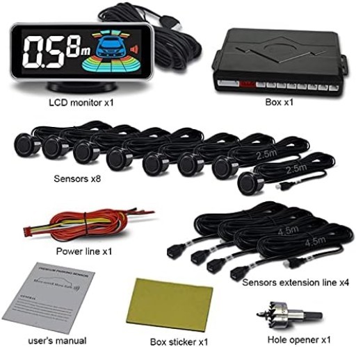 Vehicle Backup Sensor Kit with Distance Detection and Sound Warning Feature