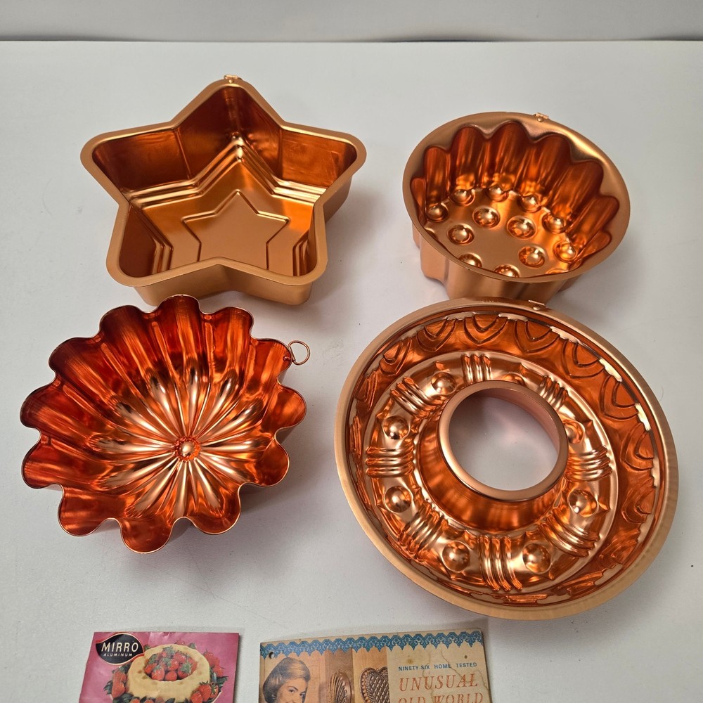 4 Vintage Copper Jello Ice Cake Mold Kitchen Decor Wall Decor