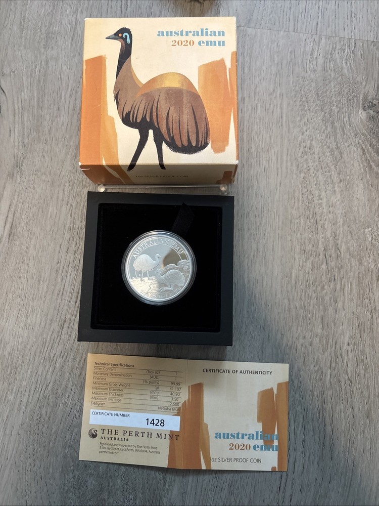 2020 $1 Australia EMU High Relief 1 Oz Silver Proof Coin.