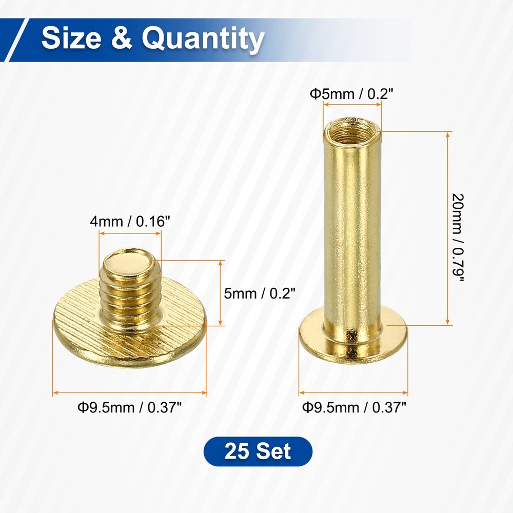 25set Phillips Chicago Screw M5x20mm Binding Post Screw, Gold