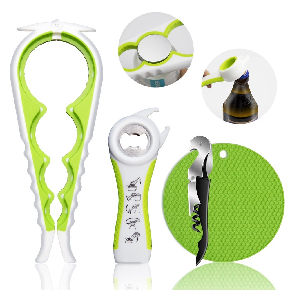 Jar Opener for Weak Hands, Seniors with Arthritis, 5 in 1 Multi Function Bott...