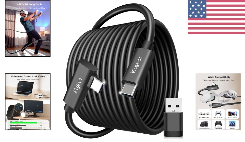 16FT USB 3.0 Link Cable for Quest 3/2 & Pico 4 - Fast VR Gaming Experience