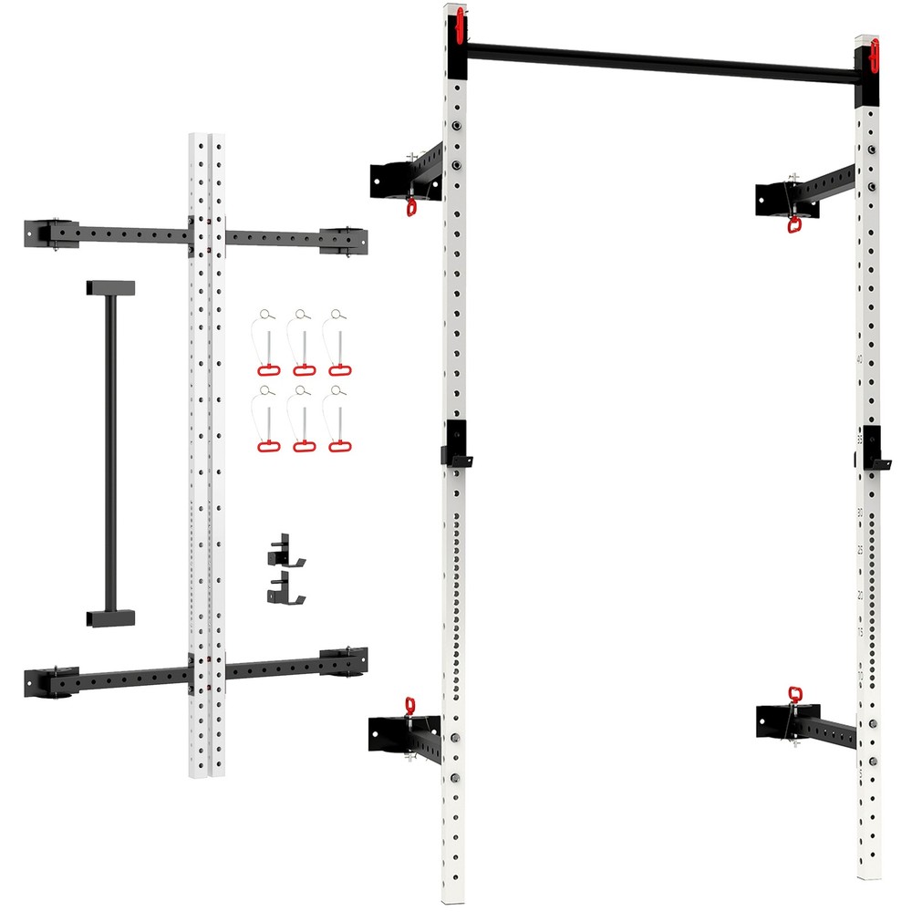 Folding Squat Rack with Pull Up Bar, 1000 Pounds Capacity, White