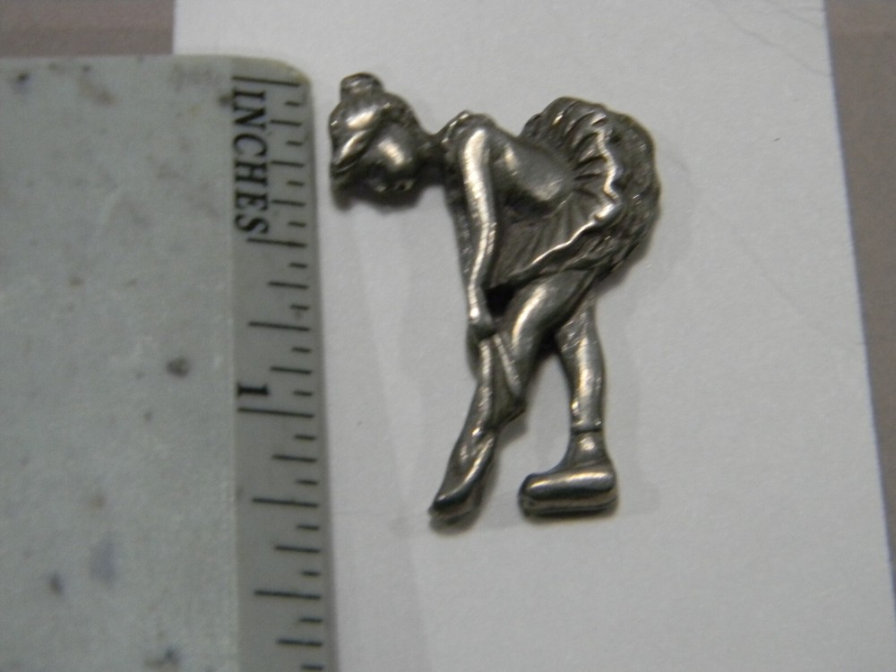 Vintage Pewter Ballerina Putting On Stocking Lapel Pin Unsigned
