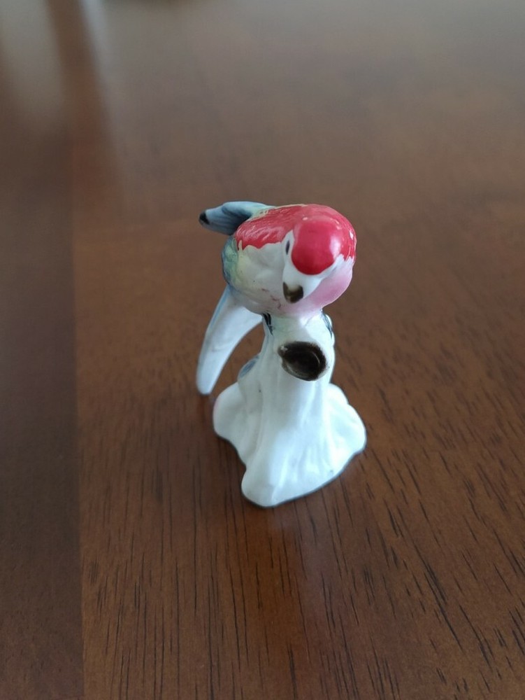 Vintage Bone China Parrot on Perch Ceramic Figurine Bird