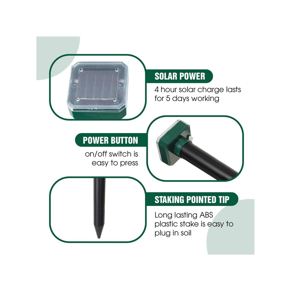 4 Pack Solar Power Ultrasonic Mice Gopher Mole Pest Snake Repellent Repeller