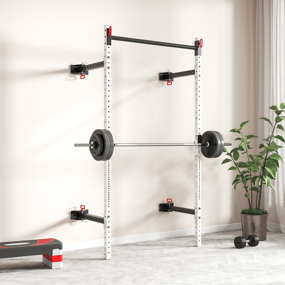 Folding Squat Rack with Pull Up Bar, 1000 Pounds Capacity, White