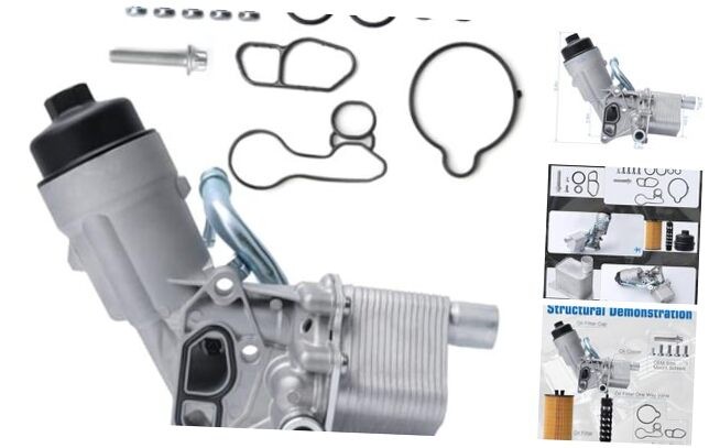 Engine Oil Cooler Filter Housing Assembly Adapter with Gasket, Filter Insert