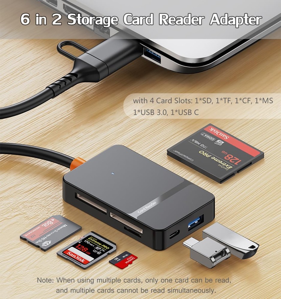 USB C 3.0 Dual Interface Multi Card Reader, OTG Adapter, with 4 Black