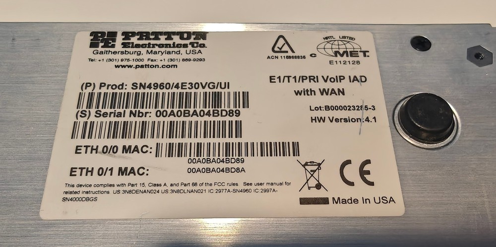 Patton SmartNode 4960 VoIP IAD - 4x E1/T1 to SIP gateway