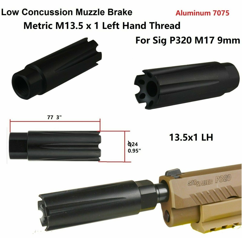 Black 9mm Linear Compensator Muzzle Brake M13.5X1 Left Hand Thread For Sig M17