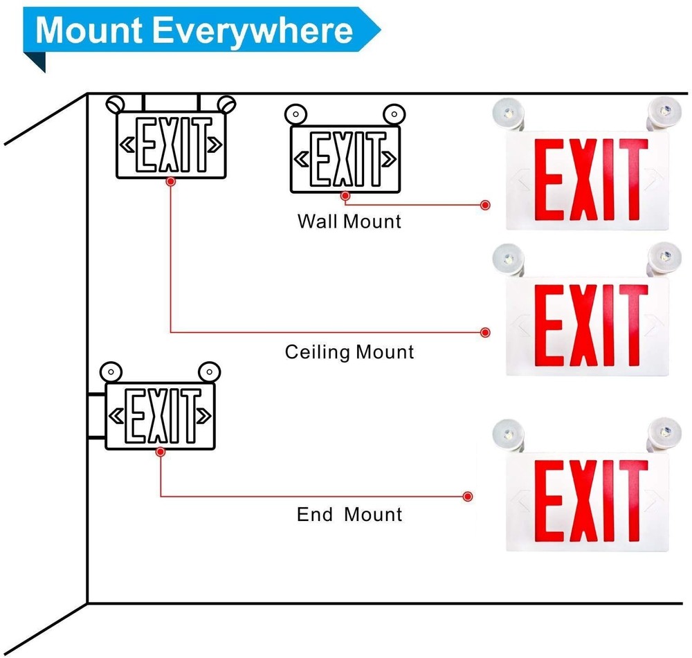 UL924 Listed -12 PACK Red led Emergency Exit Light Sign with Battery Backup Set