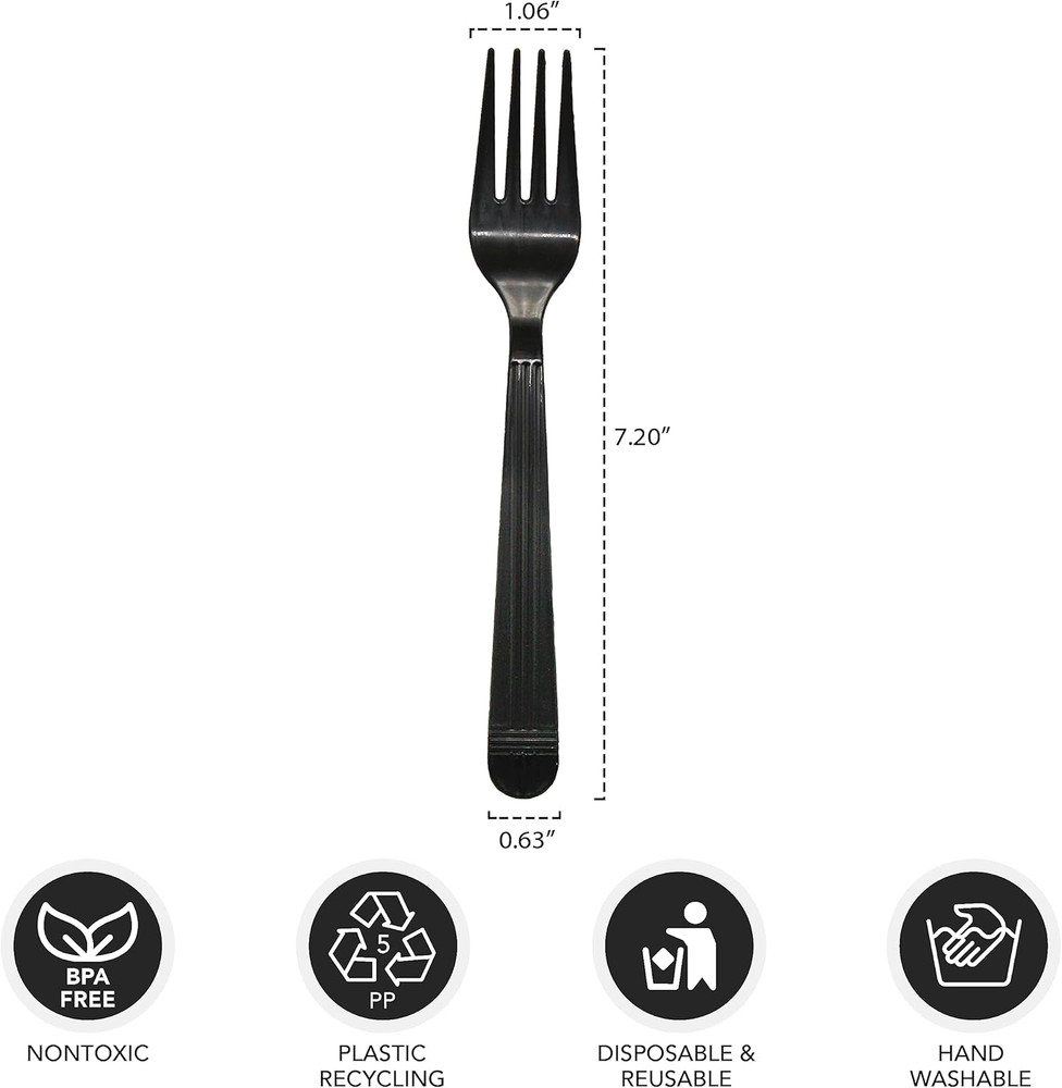 Individually Wrapped Black Plastic Utensil Sets/Heavy Duty Flatware Packs, Fork,