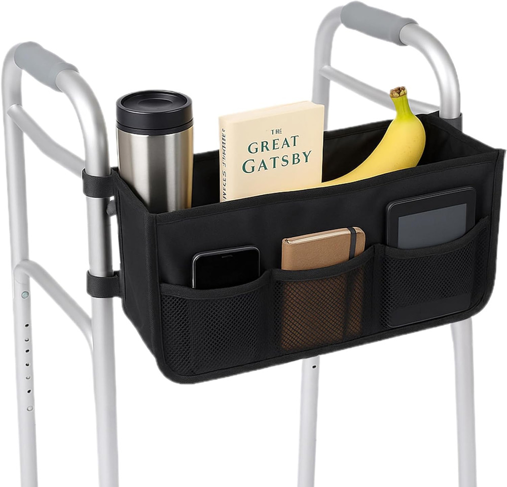 Walker Basket - Foldable Walker Bag with Cup Holder - Fits Folding Walkers - Ide