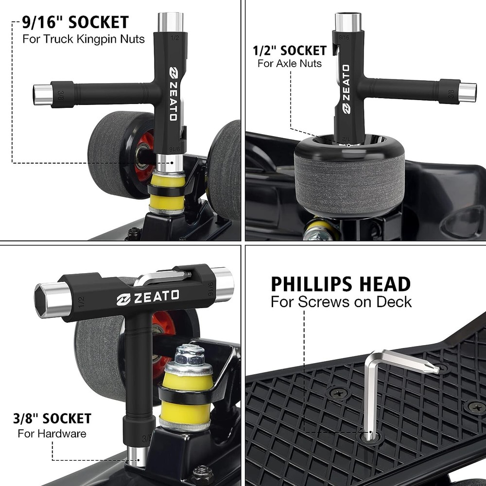 Zeato All-in-One Skate Tools Multi-Function Portable Skateboard T Tool Accessory