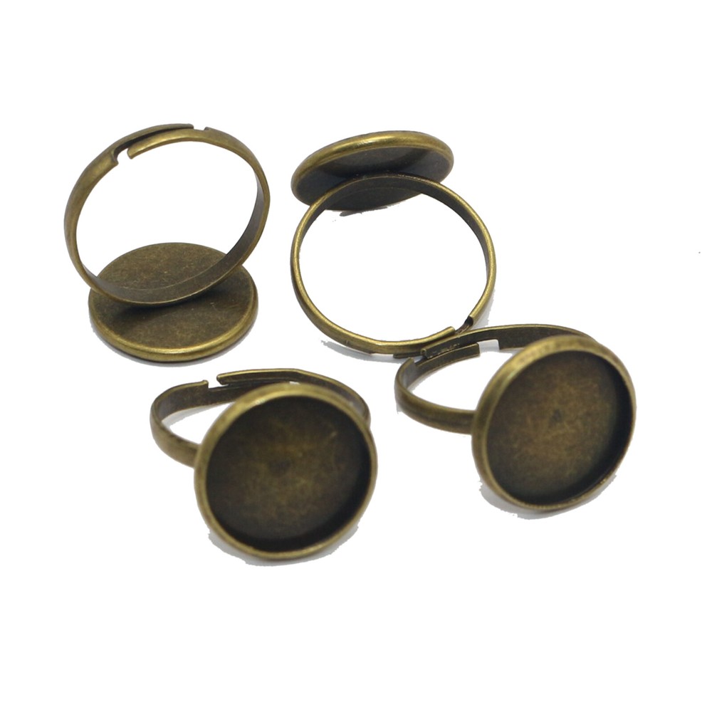 20 Bronze Tone Adjustable Ring Round Blank Cabochon Pad Bezel Setting Cup 14mm