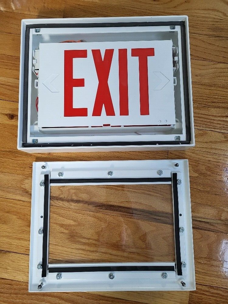 Kenall Exit Light Metal Box Wired "Correctional" White w/ Red Letters Untested