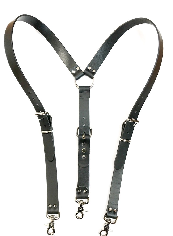 Leather Suspender 3 way buckle Adjustable Ring & Trigger Clasp Cowhide Leather