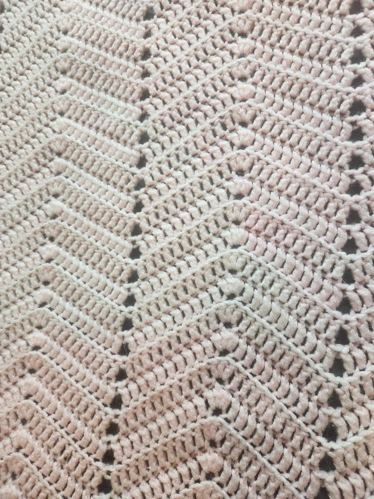 Zigzag Chevron Afghan Blanket Throw Hand Knitted Pink Blue