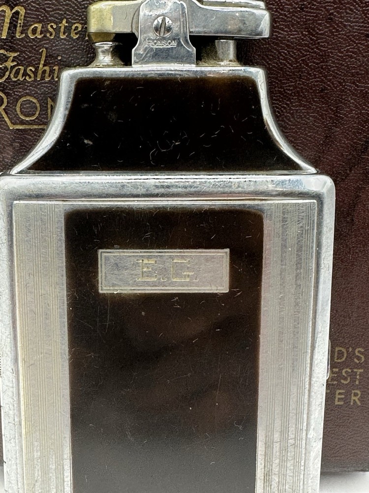 Vintage RONSON Mastercase Cigarette Lighter and Holder w/Original Box Untested.