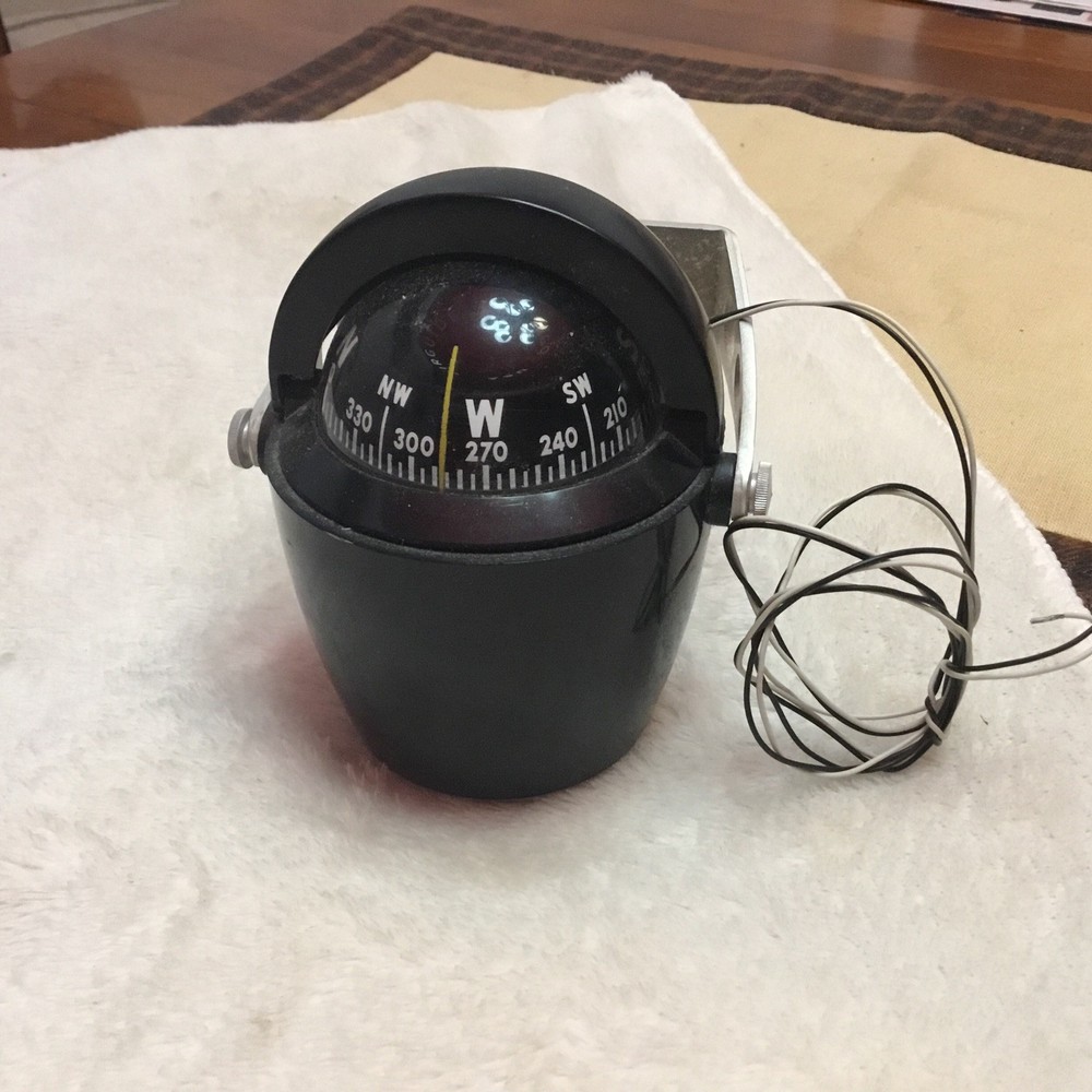 Vtg Airguide Illuminated Compass  Shield Adjustable Mount W/Movable Sun shield