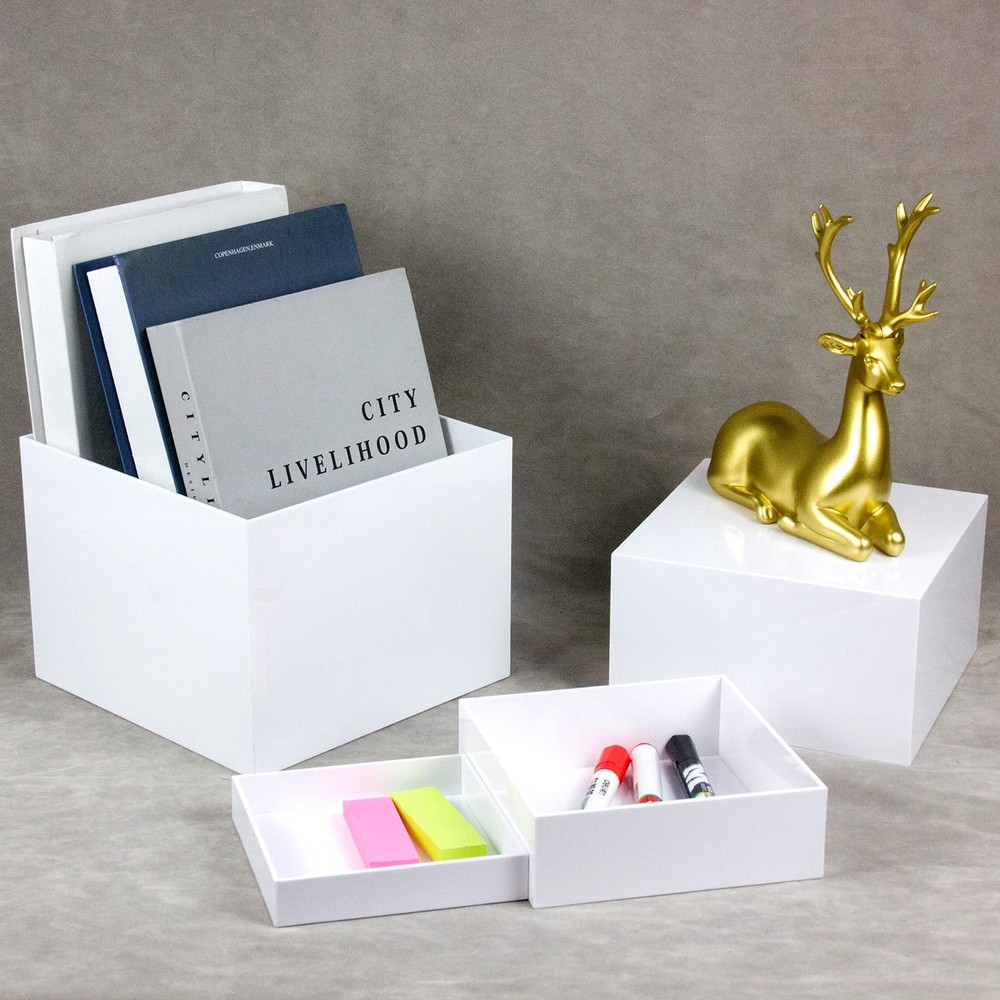 White Acrylic Cube Cupcake Dessert Display Stands, 5 Sides Nesting Risers Box...