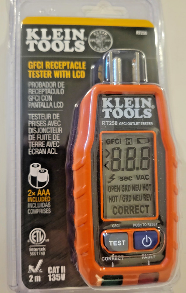 Klein Tools RT250 GFCI Receptacle Tester with LCD Display