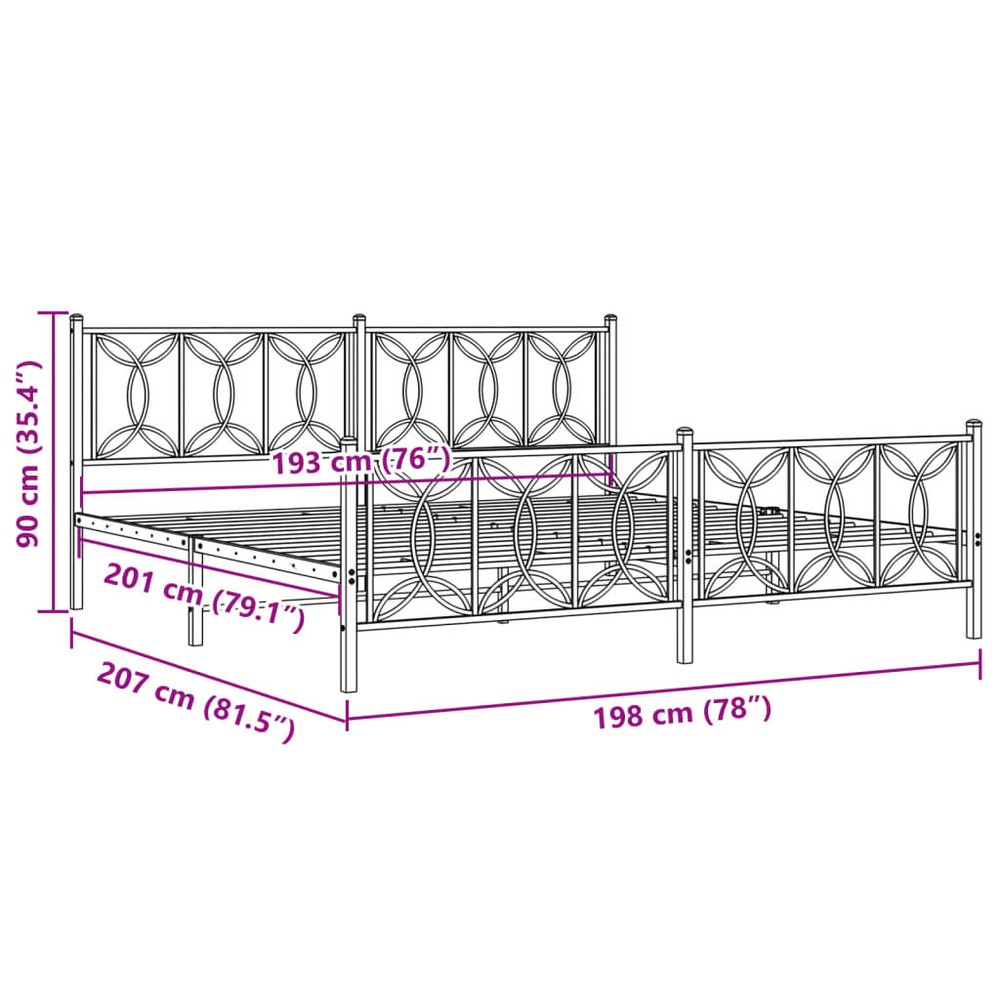 Bed Frame Black Steel Full Bed Bed Frame Rectangular Modern