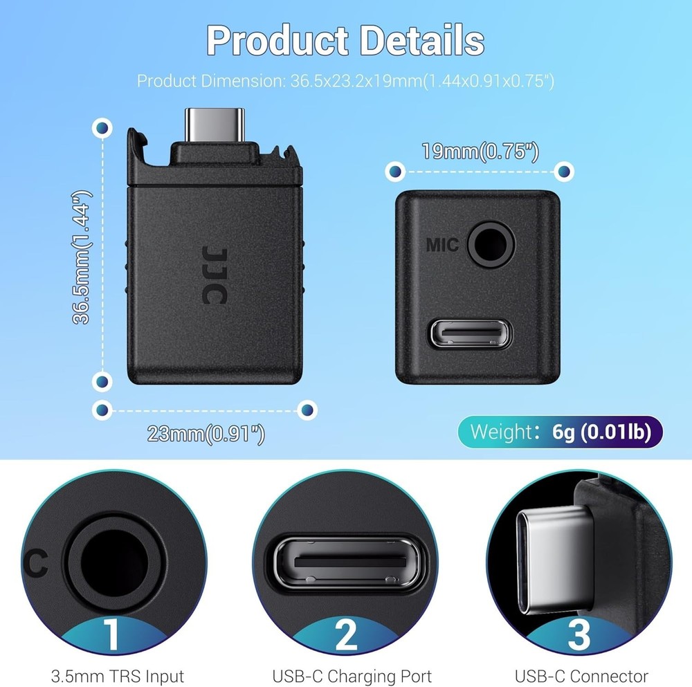 DJI Osmo Action 5 Pro Mic Adapter – 3.5mm Input with Type-C Charging Capability