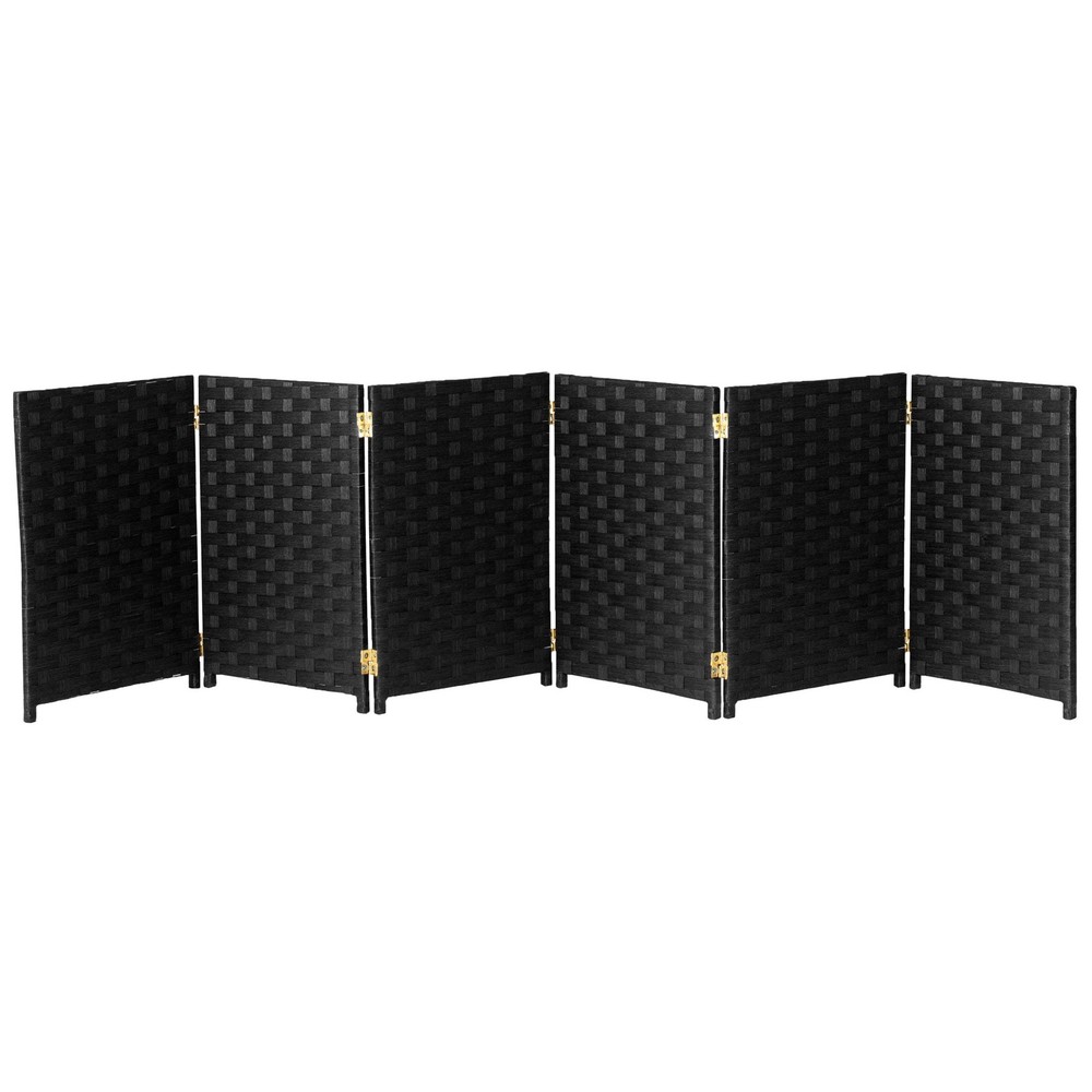 2 ft. Short Woven Fiber Folding Screen - 6 Panel - Black