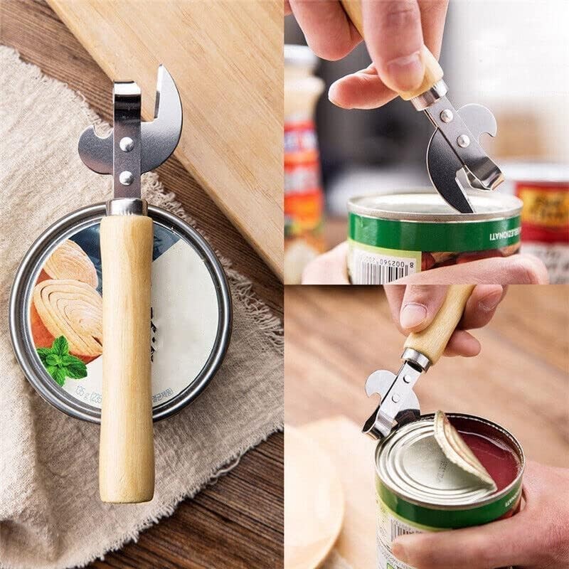 Stainless Steel Multi-Function Can Opener with Wood Handle