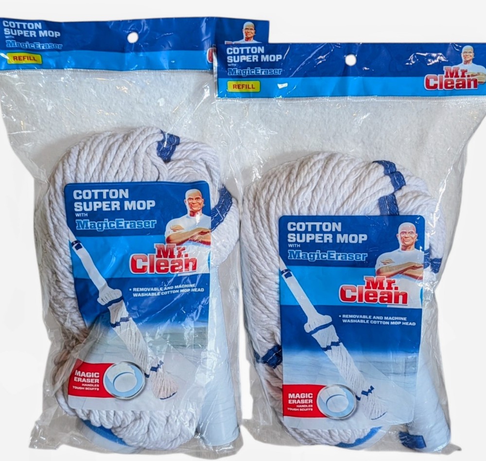 2 - Mr. Clean Cotton Super Mop with Magic Eraser - Mop Head Refills